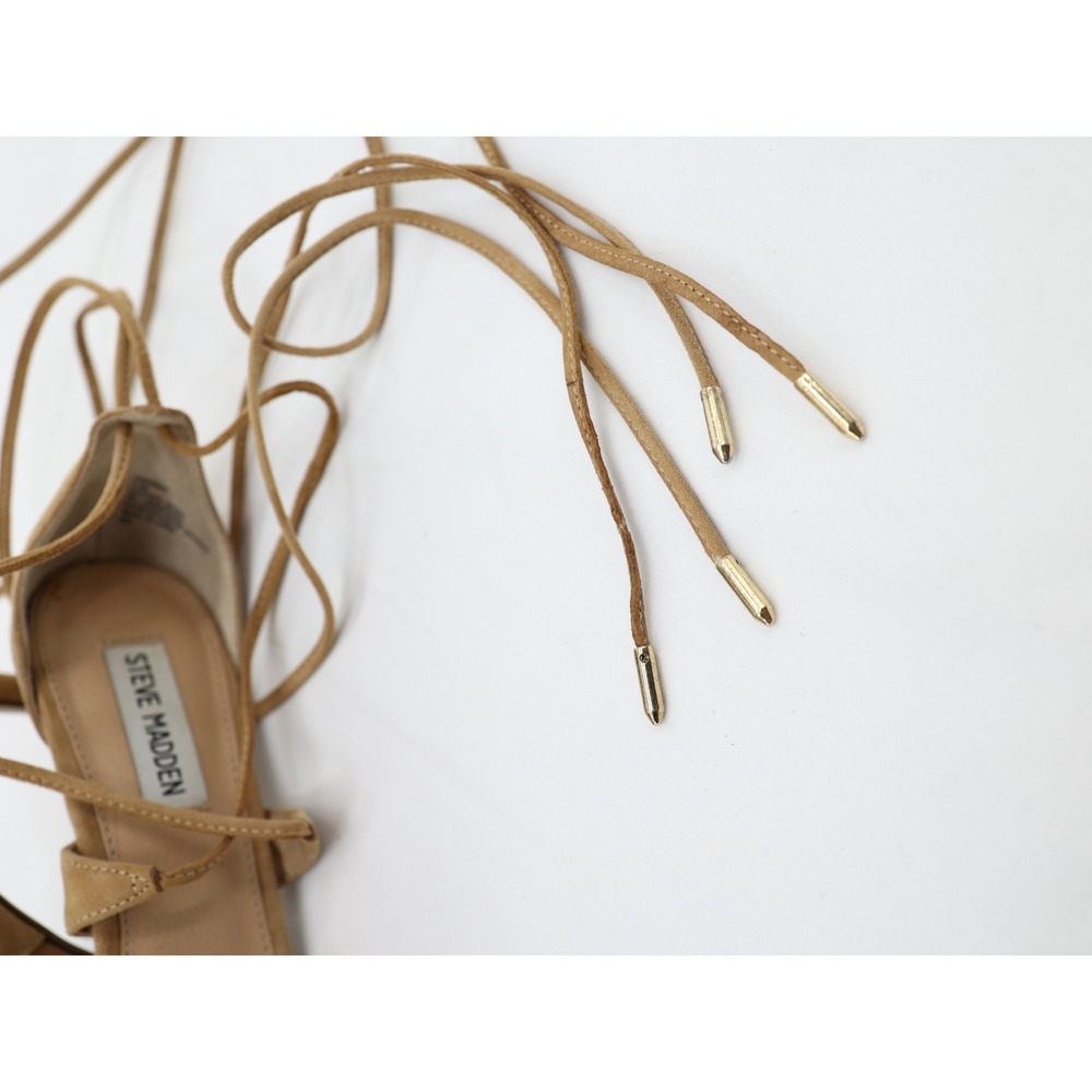 Steve Madden Presidnt Lace Up Suede Tan Stiletto Leg Wrap Sandals 7.5 - Picture 9 of 12